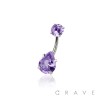 ROUND CZ TOP AND TEARDROP CZ PRONG SET CZ 316L SURGICAL STEEL NON DANGLE BELLY RING